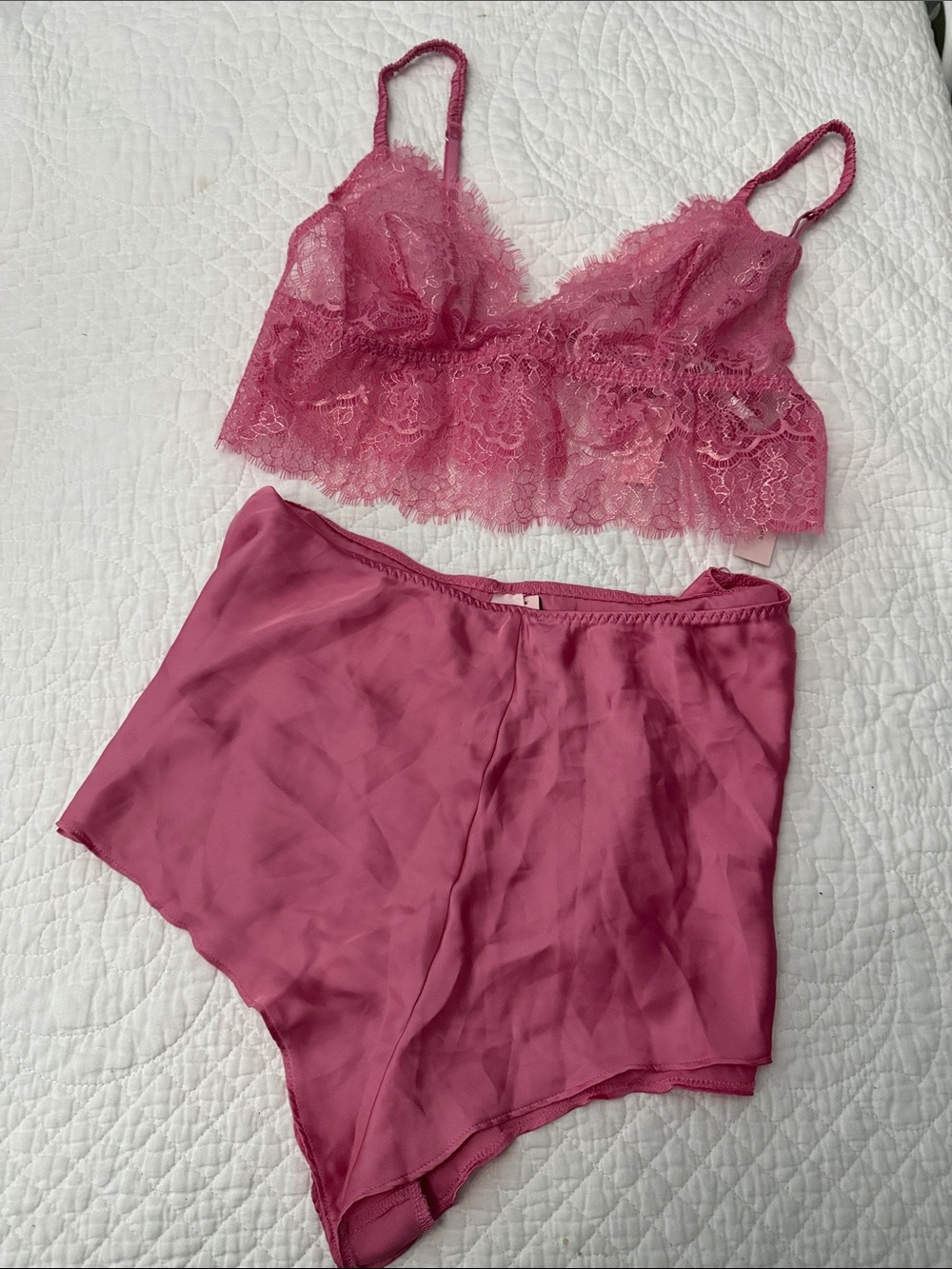 Victoria's Secret Pink Lace Bralette & Satin Shorts Set